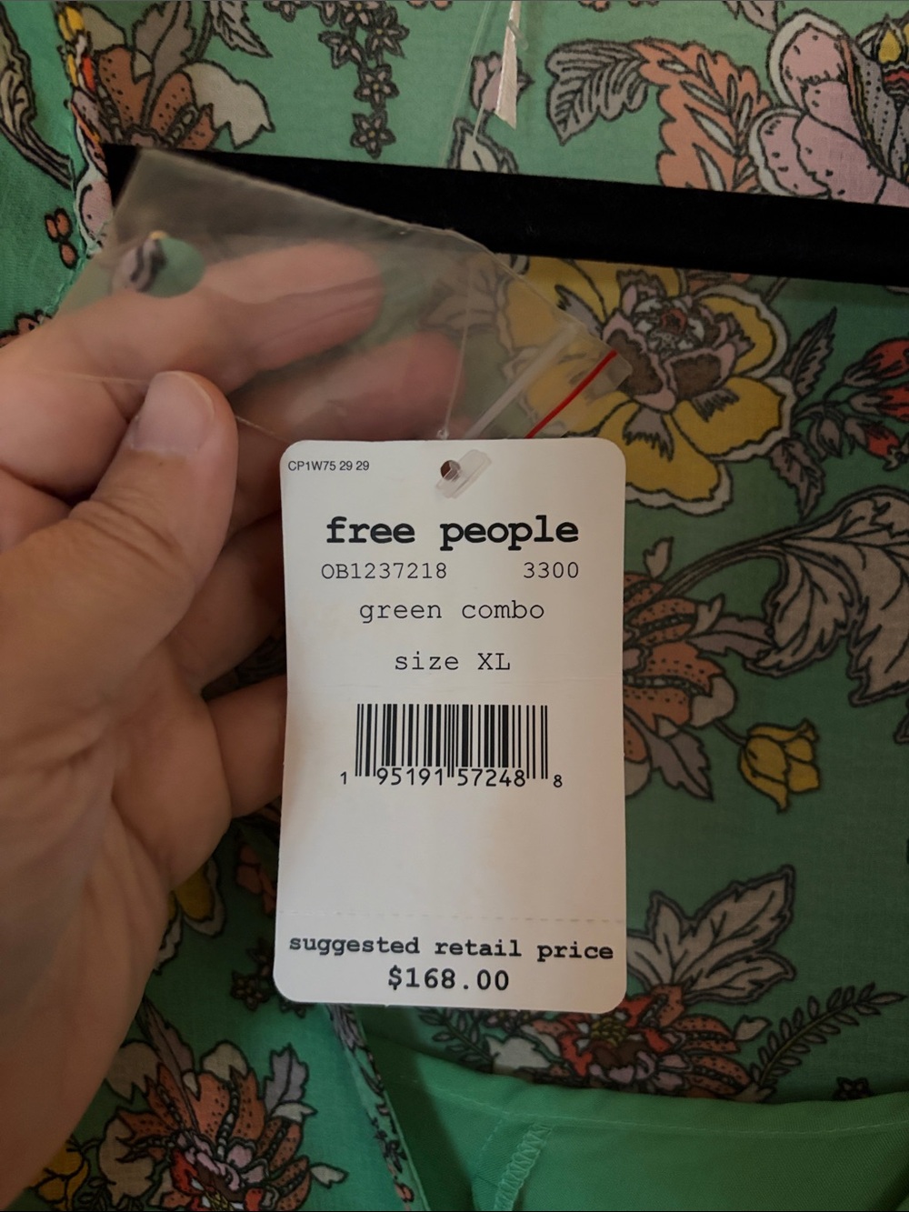 NWT Free People Green Floral Maxi Dress with Sheer Floral Overlay - Picture 2 of 2
